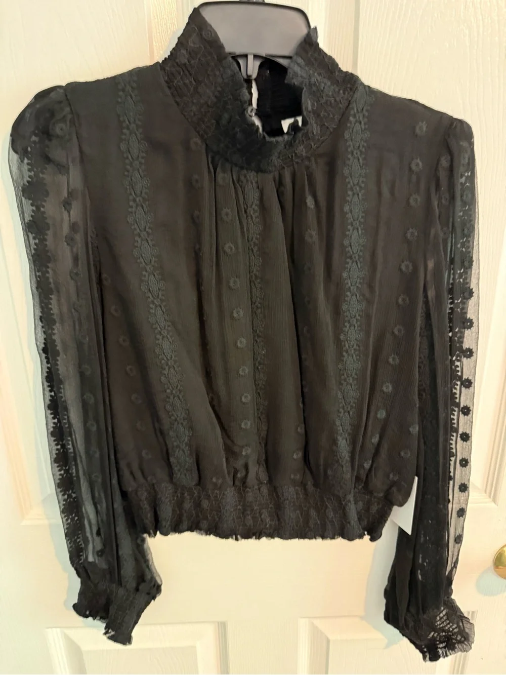 Astr Black Sheer Lace-Trim Blouse